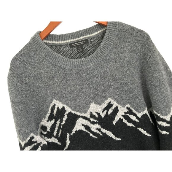 Banana Republic Mens Mountain Design Sweater L Gray & Black Wool Blend Crewneck - Picture 3 of 7